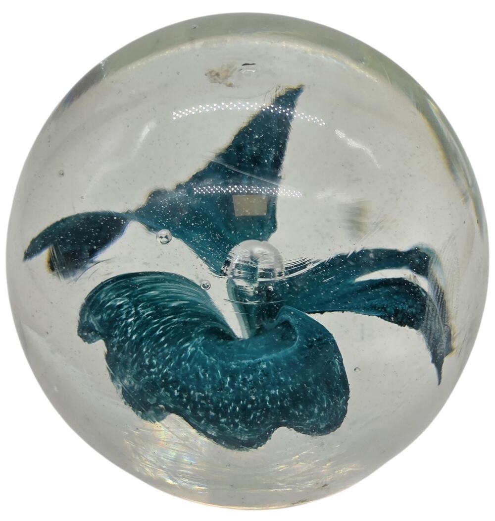 VINTAGE BLUE SWIRL GLASS ART PAPERWEIGHT 2 1/2" X 2 1/2"